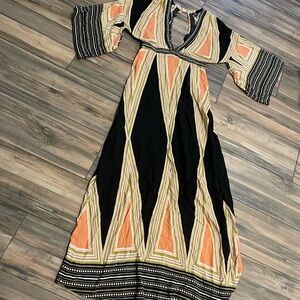 Lulu's Black and Orange Geometric Maxi Dress